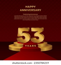 Vector template for 53th anniversary celebration with stage concept and golden numbers, Vector template design