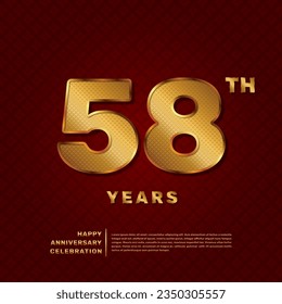 Vector template for a 58 year anniversary celebration with a golden pattern number concept. Vector template design