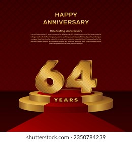 Vector template for 64th anniversary celebration with stage concept and golden numbers, Vector template design