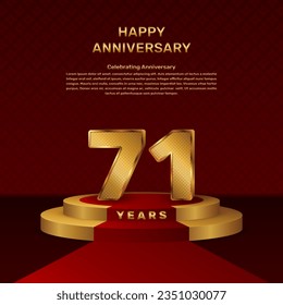 Vector template for 71th anniversary celebration with stage concept and golden numbers, Vector template design