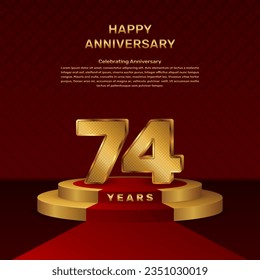 Vector template for 74th anniversary celebration with stage concept and golden numbers, Vector template design