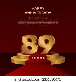 Vector template for 89th anniversary celebration with stage concept and golden numbers, Vector template design