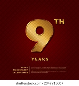 Vector template for a 9 year anniversary celebration with a golden pattern number concept. Vector template design