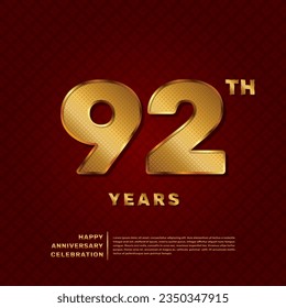 Vector template for a 92 year anniversary celebration with a golden pattern number concept. Vector template design
