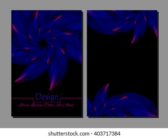 Vector template with abstract flower. It can be used for invitation or flyer to the exhibition of flowers, leaflet of flower delivery service, greeting card. Blue, pink and black colors. Eps10