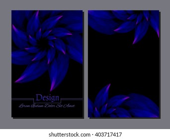 Vector template with abstract flower. It can be used for invitation and flyer to the exhibition of flowers, leaflet of flower delivery service, greeting card. Blue and black colors. Eps10