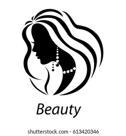 Vector template abstract logo for woman salons and shops. Stylized profile of a young beautiful woman. Abstract logo for a beauty salon. Portrait of a girl.