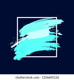 Vector template for advertising banner. Brush strokes in turquoise shades on a dark blue background.