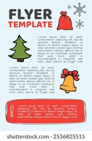Vector template for advertising New Year's goods and services. Design for flyer, poster, banner. Hand drawn illustration with New Year symbols and elements