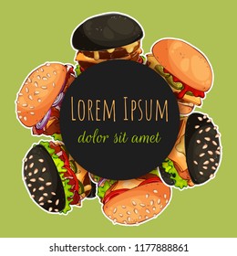 Vector template for advertising products. Round sticker for your design. Banner for a fast food.