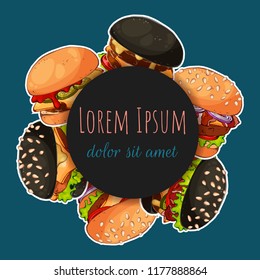 Vector template for advertising products. Round sticker for your design. Banner for a fast food.