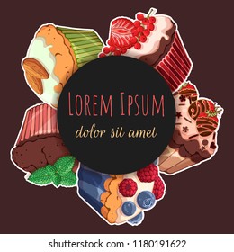 Vector template for advertising products. Round sticker for your design. Banner for a bakery.