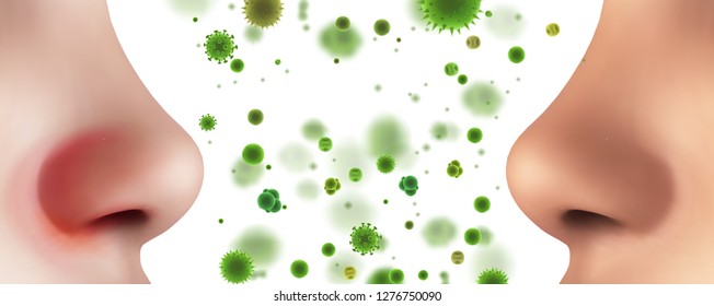 Plantilla vectorial para la publicidad de protección de las vías respiratorias y la nariz contra alergias y enfermedades, virus y bacterias, polvo y suciedad.