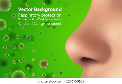 Vector template for advertising protecting the respiratory tract and nose from allergies and diseases, viruses and bacteria, dust and dirt.