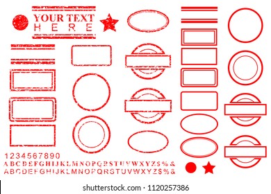 vector template alphabet, number, percent, dollar, dot, star, rectangle, lines oval circle rubber stamp effect for your element design
