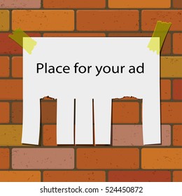 Vector template. Announcement on the brick wall. The text displayed in a separate layer and can be easily removed and replaced you want.