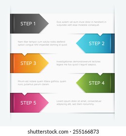 Vector template with arrows pointing downards in five steps.