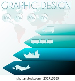 Vector template with arrows and shipping icons. Graphic design for presentations, banners, brochures, flayers.  