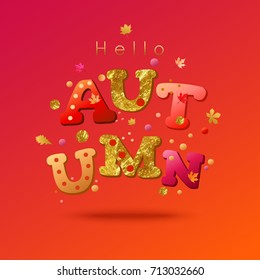 Vector template of autumn background with colorful falling leaves