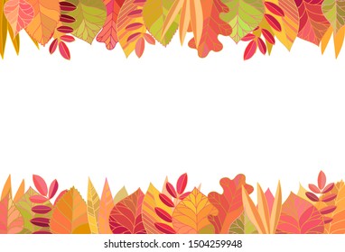 Vector template with autumn leaves. Hand drawn colorful illustration for banners, labels, advertising and any kind of fall promotions. 