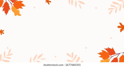 Vector template with autumn leaves in yellow, orange and beige colors on a white background. Decorative frame with space for text, perfect for seasonal greeting cards and invitations