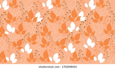 Vector template with autumn plants and flowers Autumnal background. Contours.