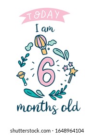 Plantilla de vectores Tarjetas Baby Milestone. Concepto en estilo dibujado a mano. Se puede utilizar para Photo Props y Tarjetas de hito para bebés.
