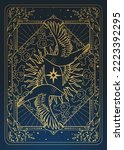Vector template for the back side of the card game. Hand drawn pattern with birds