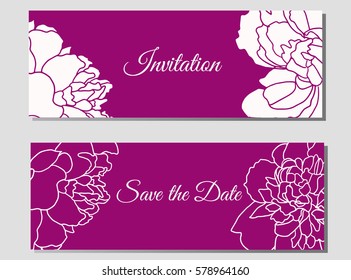 a vector template; background for an invitation card with hand-drawn peonies