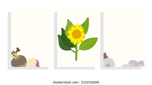 vector template background set with flat sunflower, garlic, root vegetable, 