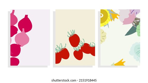 vector template background set with flat onion,tomato,squash
