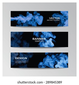 Vector template of banner with abstract blue smoky shapes 