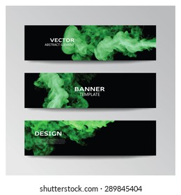 Vector template of banner with abstract green smoky shapes 
