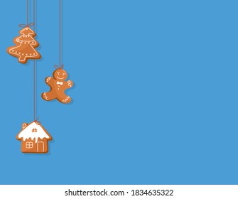 Vector template banner Christmas gingerbread. Christmas elements for winter holidays gingerbread man, gingerbread house and other cookies.