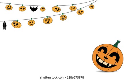 Vector template for banner. Halloween banner with cartoon pumpkins and garlands.