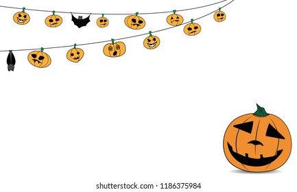 Vector template for banner. Halloween banner with cartoon pumpkins and garlands.
