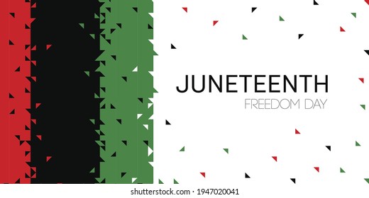 Vector. Template banner with Juneteenth Freedom Day flag. Juneteenth symbol background. Concept design with triangle