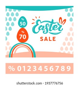 Vector template of banner, poster, card, advertising, promotion and shopping. Hand written Happy Easter text. Brush lettering, modern calligraphy