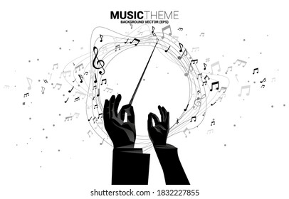 Vector template banner and poster Conductor hand  with music melody note dancing flow . Concept background for song and concert theme.