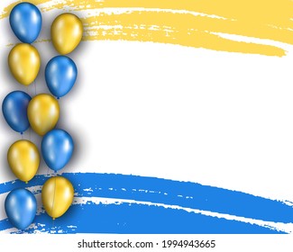 Vector template banner with  ukrainian flag colors balloons and blue and yellow background. Patriotic holiday template. Independence day, Constitution day.Ukraine