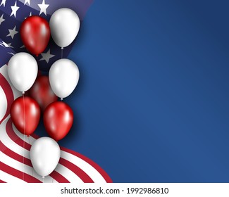 Vector template banner with usa flag and balloons. Patriotic holiday template. Independence day. Labor day, memorial, flag day