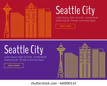 Vector template banner for website header, advertisement. Vector flat city for banner, illustration, background. Flat city for presentations, banner. Hackathon, workshop, seminar, lecture in Seattle