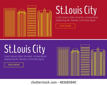 Vector template banner for website header. Vector St.Louis city for banner, illustration, background. Flat St.Louis for banner. Hackathon, workshop, seminar, lecture in St.Louis. St.Louis city