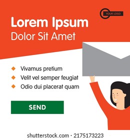 Vector Template Banner With Woman Holding Envelope