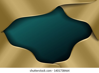 Vector of template for banner,card,cover with golden frame on dark green background.Cut paper style.Empty space for text