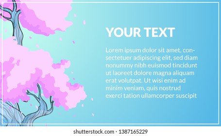 Vector template of banners or brochure, flyers with illustration of sakura trees on pastels colors background with white frame 