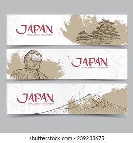 Vector template banners. Hand drawn illustrations of Japan. abstract background.