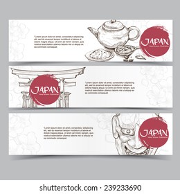 Vector template banners. Hand drawn illustrations of Japan. abstract background