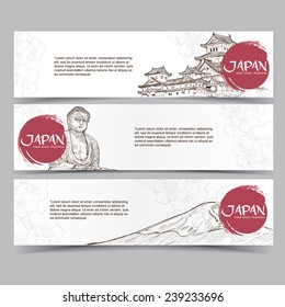 Vector template banners. Hand drawn illustrations of Japan. abstract background.