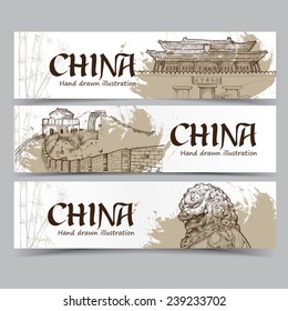 Vector template banners. Hand drawn illustrations of China. abstract background